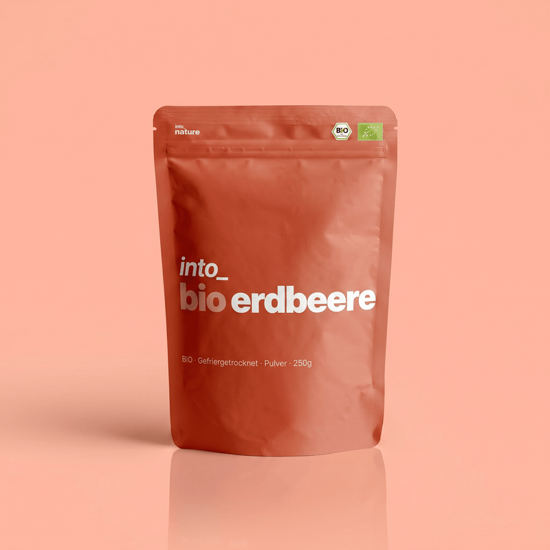 Praktische 250g Vorratspackung mit unserem naturreinen Bio-Erdbeerpulver